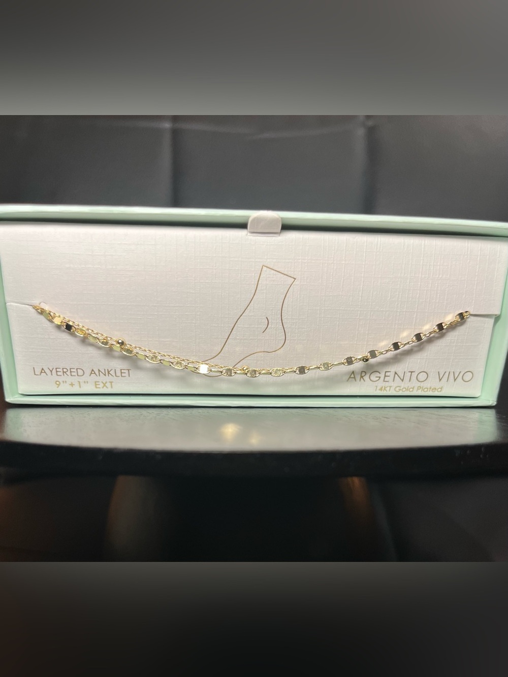 Argento Vivo Layered Anklet 14K Gold Plated 9”+1” NEW— NEVER WORN